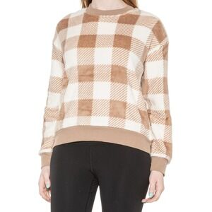 Eddie Bauer Fleece Shirt Lightweight Sweater Plaid Beige Women's Size Small